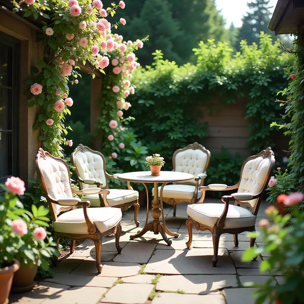 Garden patio with restored furniture at Flourishlyscruba